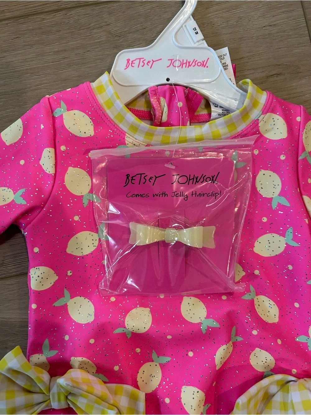 NWT Betsey Johnson Baby Girl Pink Lemon Print One-Piece Swimsuit, 12 Months